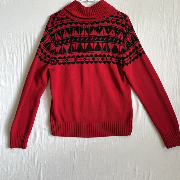 RALPH LAUREN Women Knit Sweater Nordic Tribal Black Red L - Picture 1 of 6